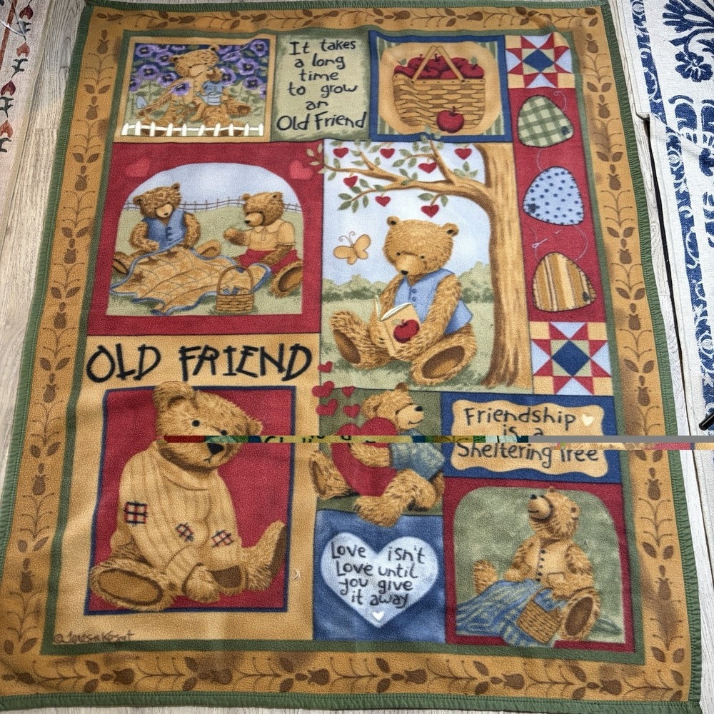 Teddy Bear Friendship Themed Fleece Blanket‎ Soft Handmade 60x50 Blanket